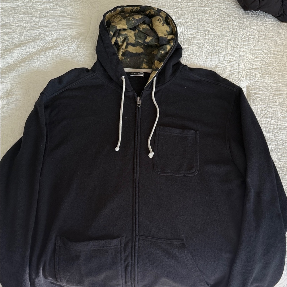 Volcom Black Zip-Up Sweater with Camouflage Hood